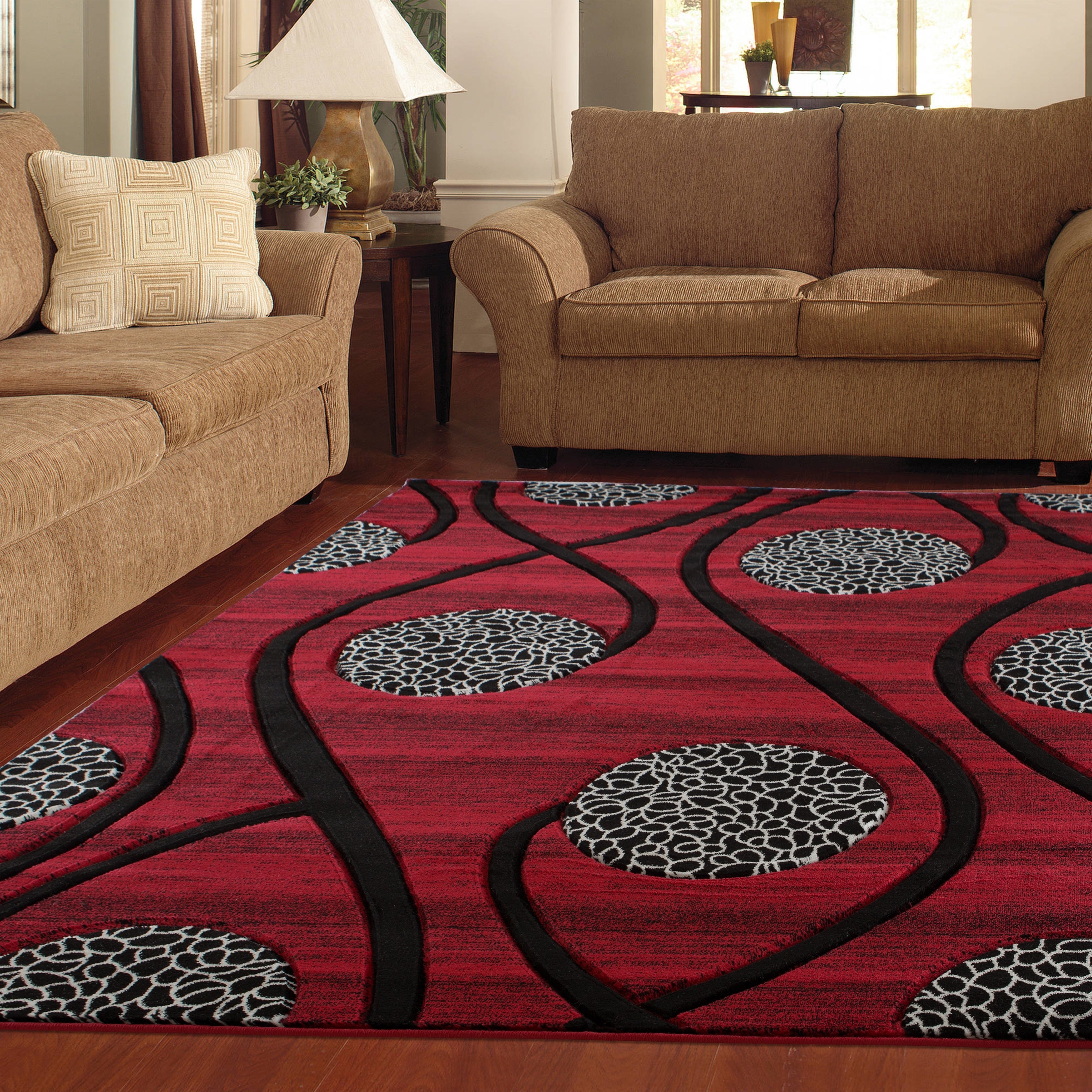Orelsi Red Black Polyester Area Rug