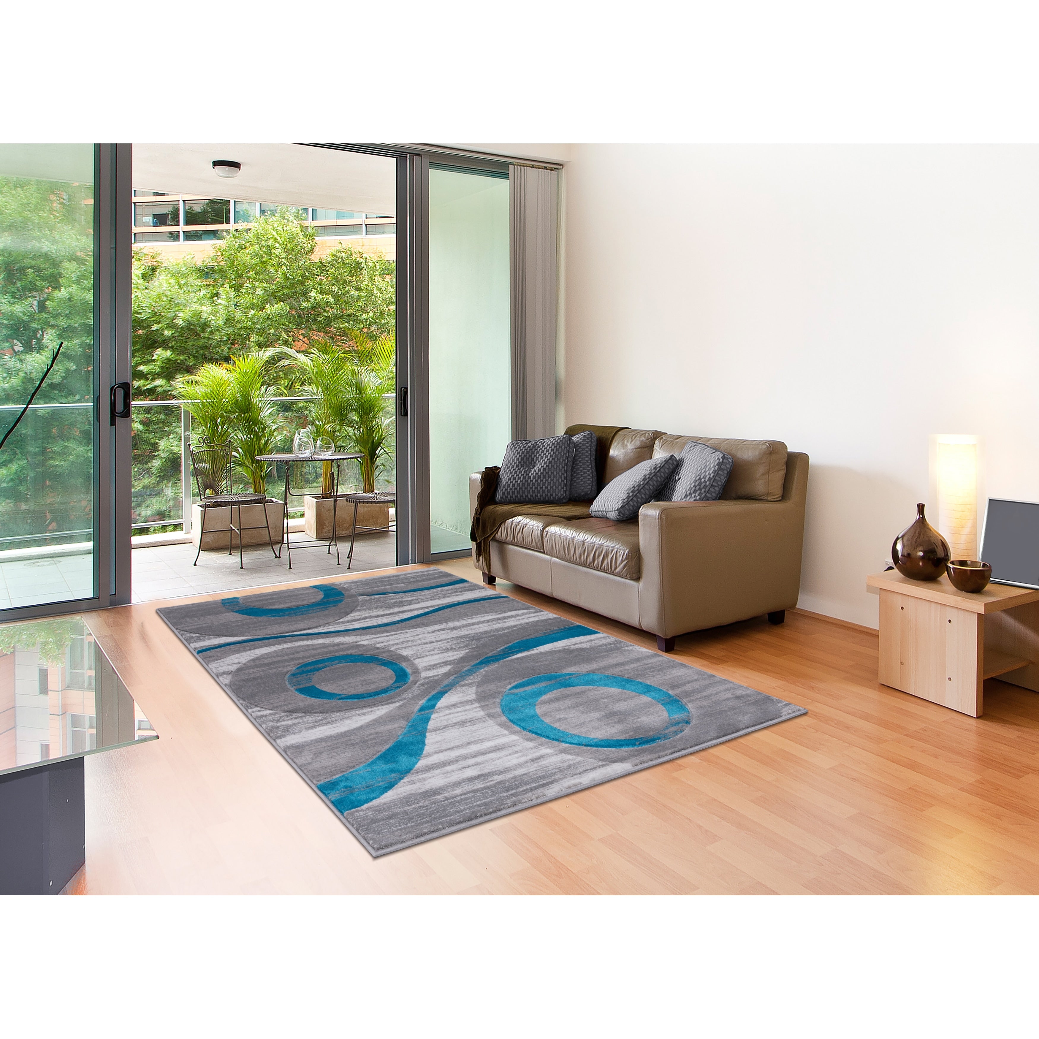 Orelsi Collection Grey Turquoise Polypropylene Area Rug.