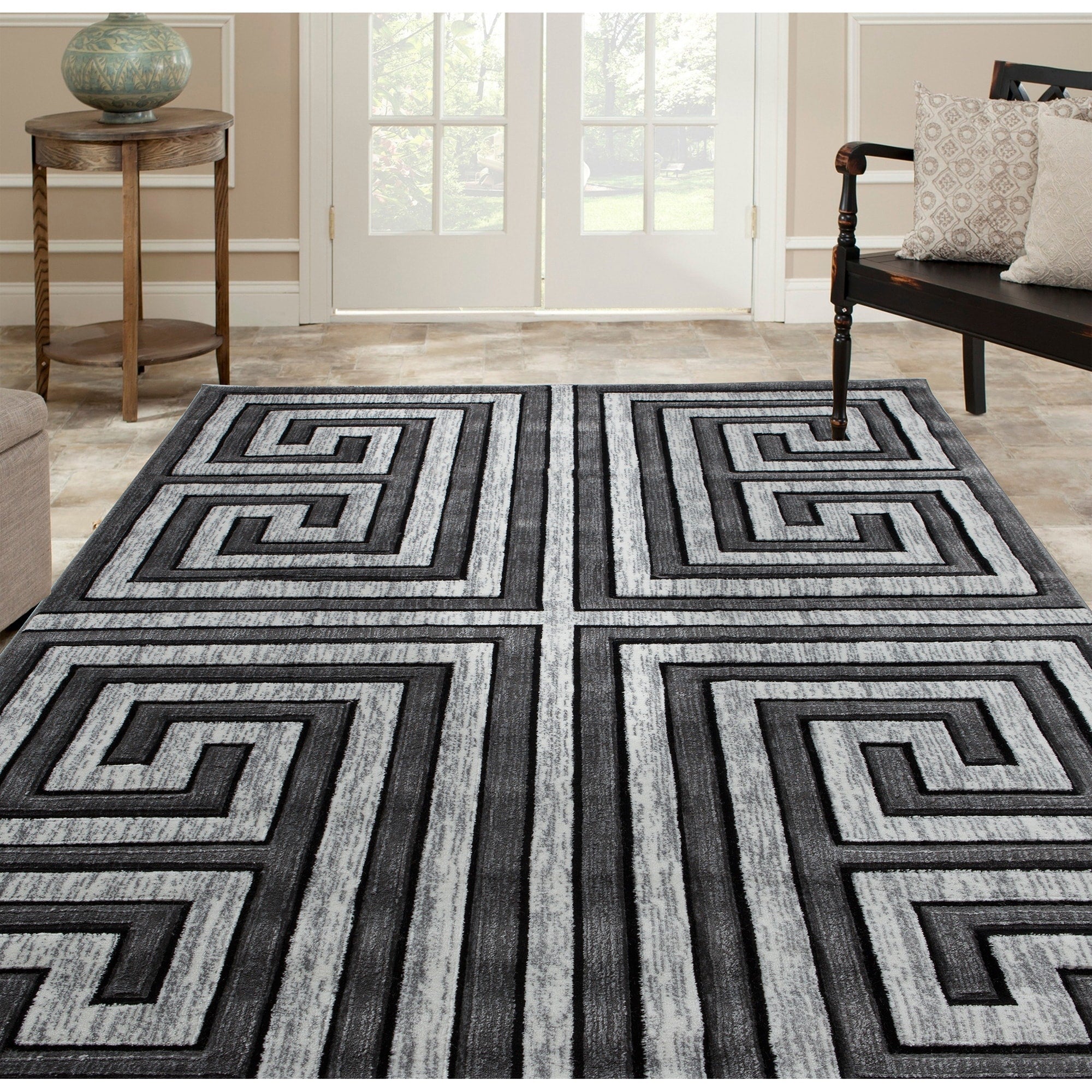 Orelsi Grey Ivory Polyester Area Rug 5 X 8