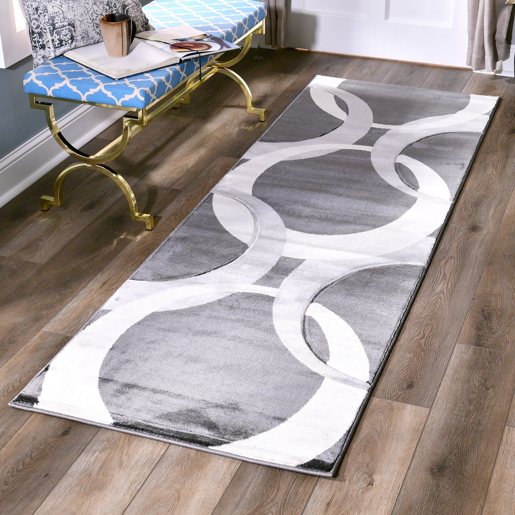 Orelsi Ivory Grey Polyester Area Rug