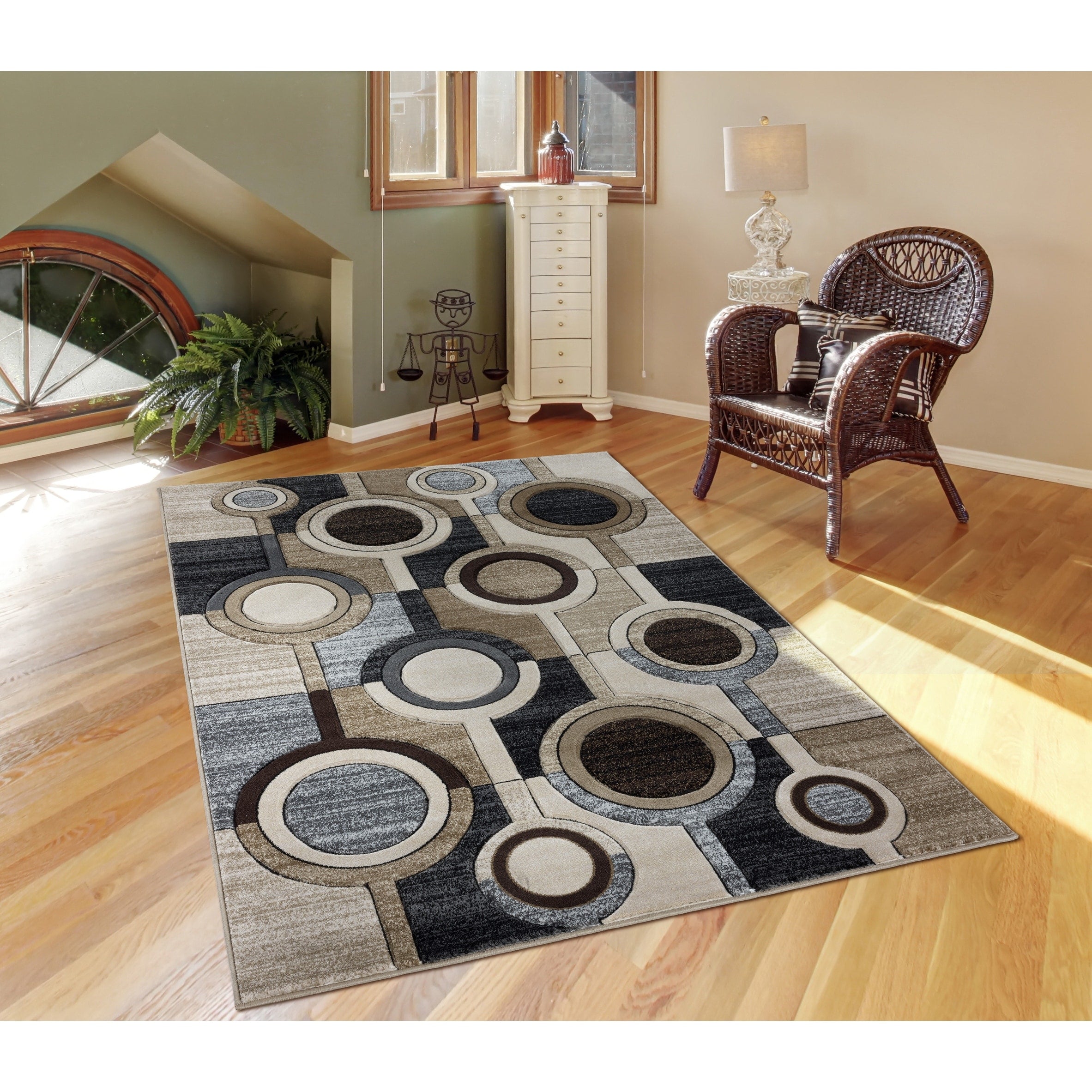 Orelsi Ivory Grey Polyester Area Rug