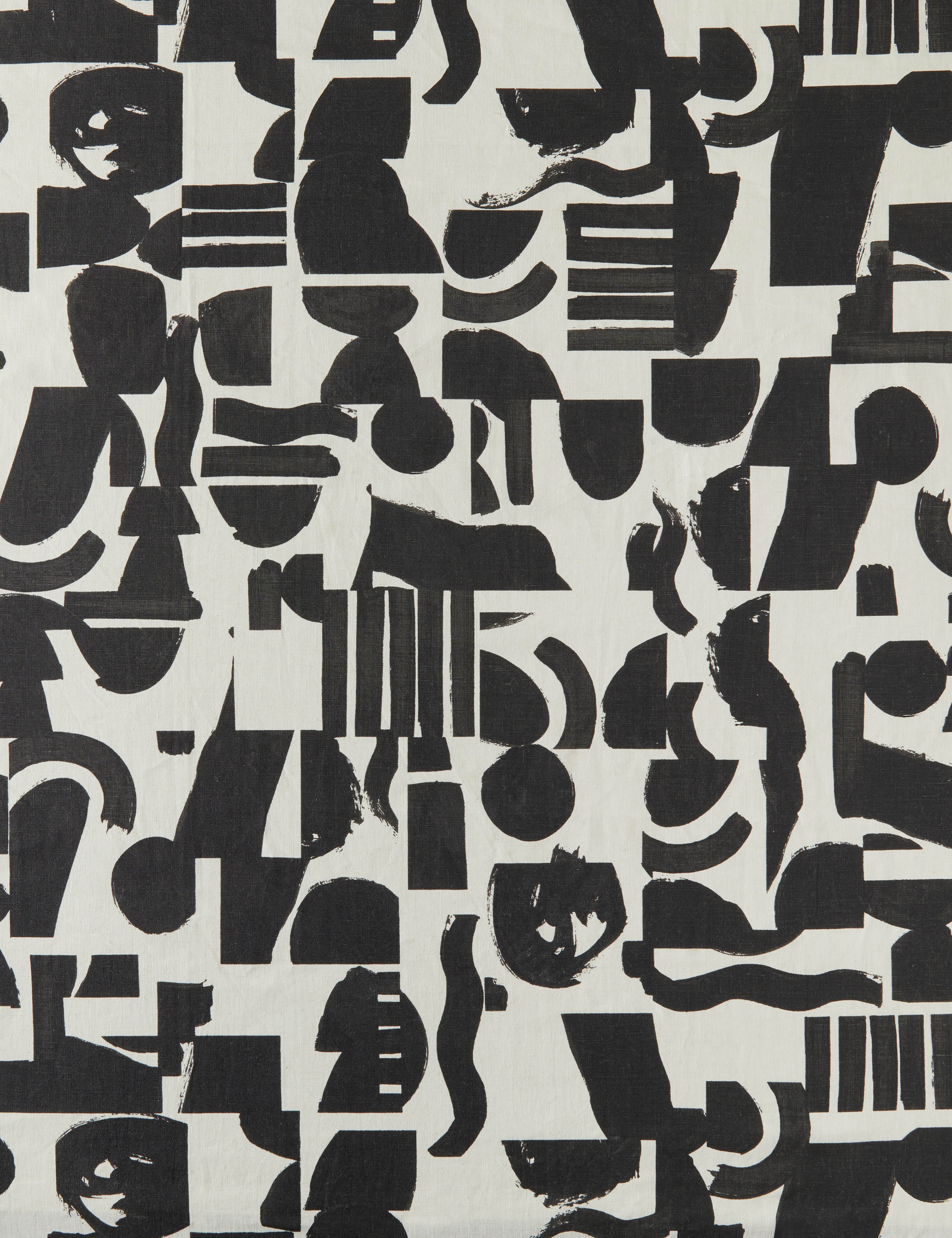 Organic Shapes Linen Fabric Swatch, Black and Ivory by Sarah Sherman Samuel