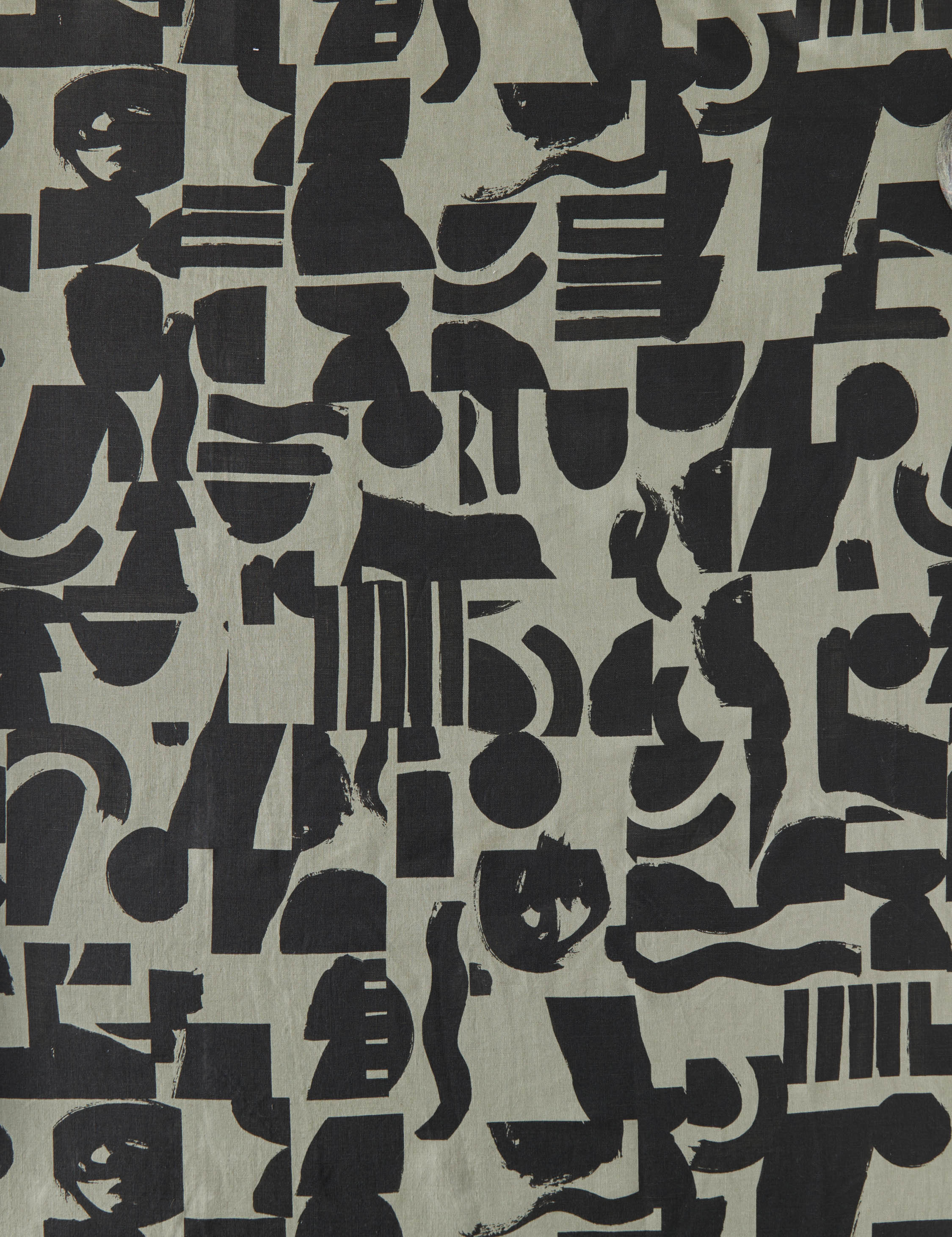 Organic Shapes Linen Fabric Swatch, Khaki and Black by Sarah Sherman Samuel