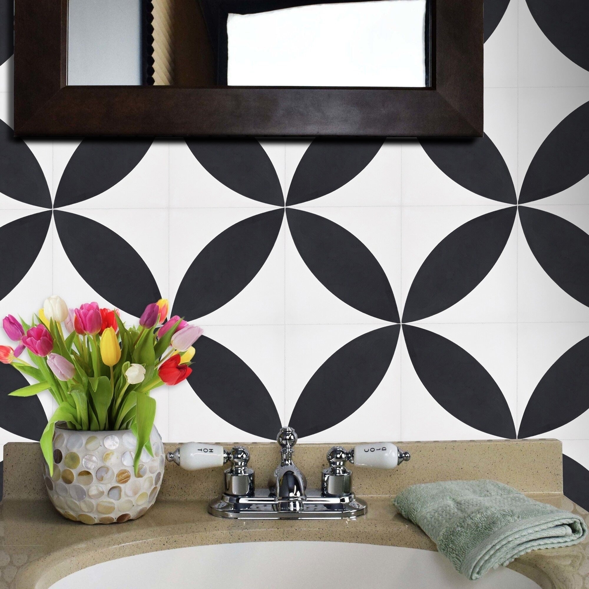 Orient In White And Black Handmade 8X8 In Moroccan Tile Pack Of 12