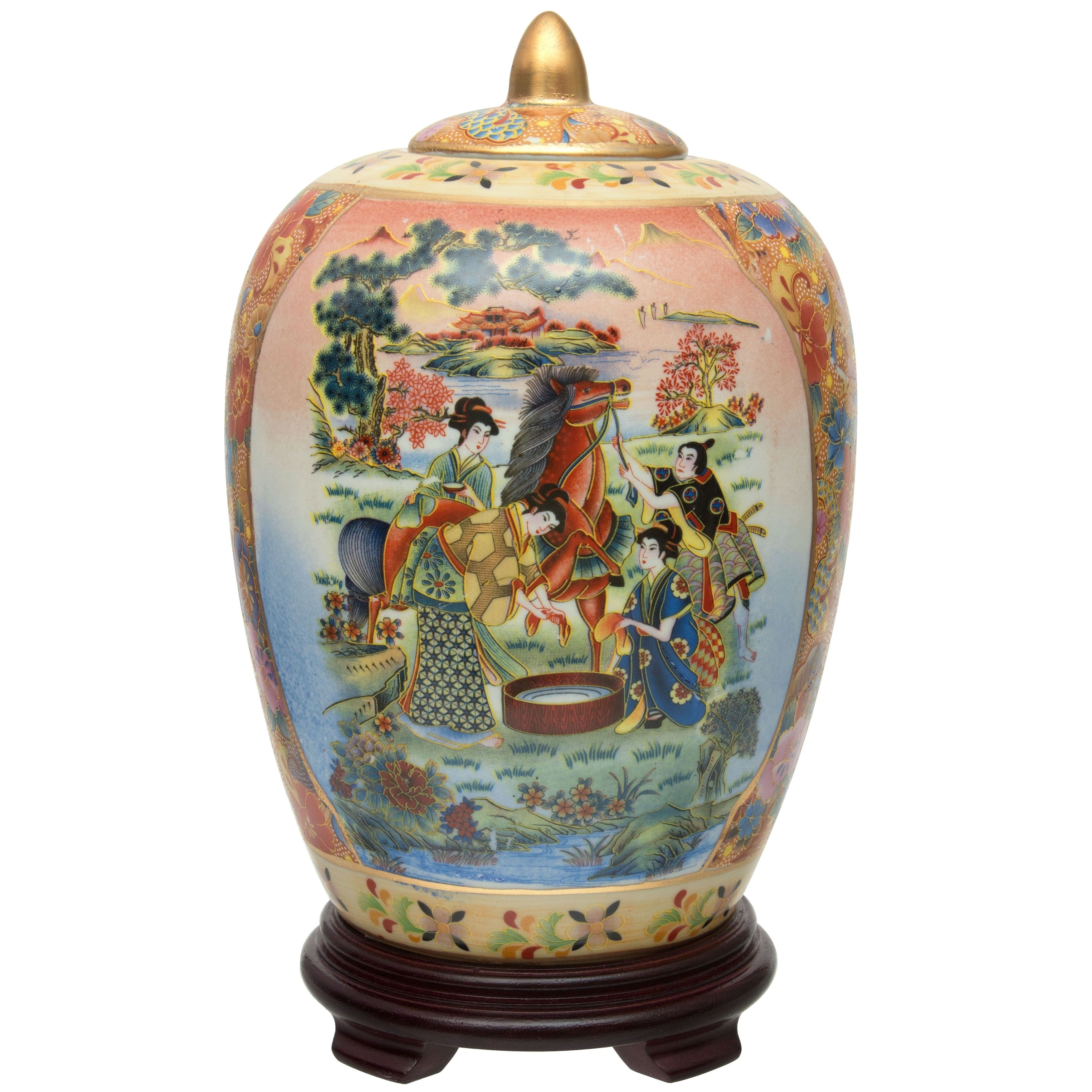 Oriental Furniture 11 Horse In Meadow Porcelain Vase Jar