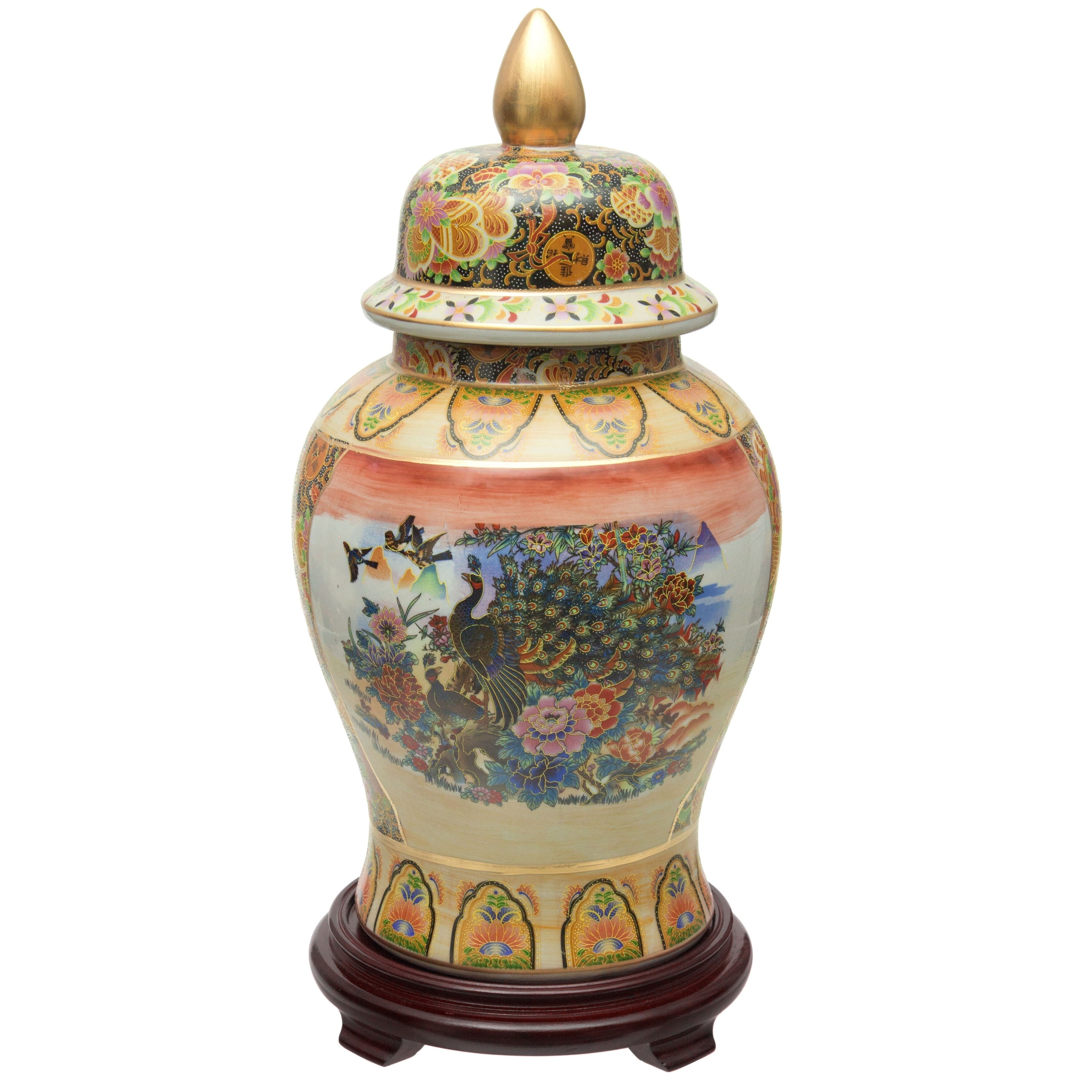 Oriental Furniture 18 Satsuma Peacock Porcelain Temple Jar