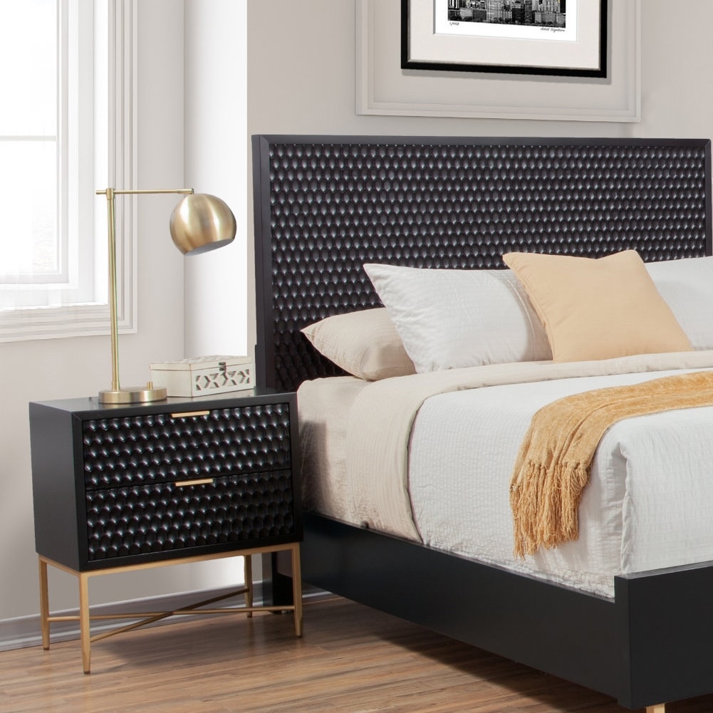 Origins By Alpine Black Pearl Two Drawer Wood Nightstand In Black