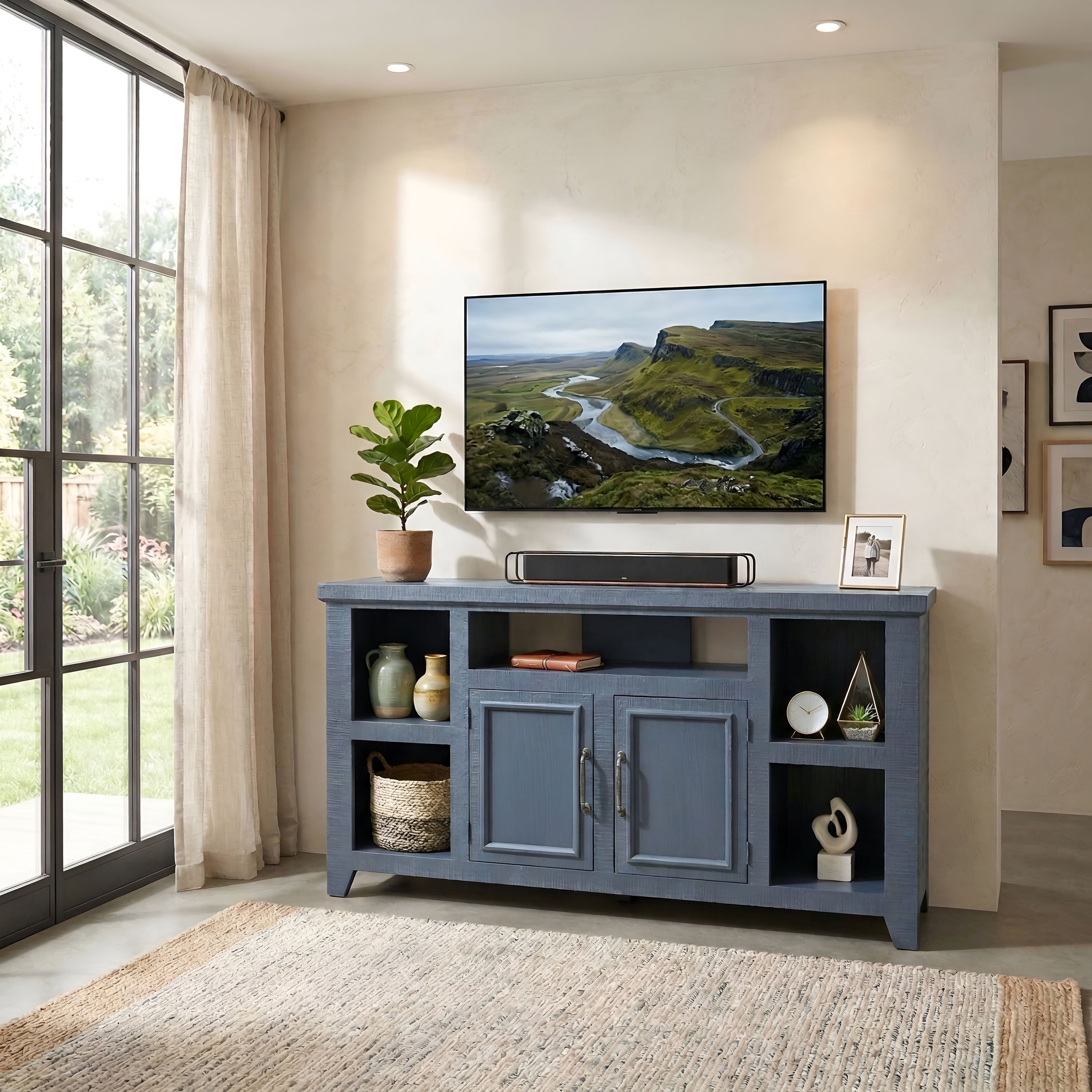 Origins By Alpine Bowen 60 Tv Console Blue