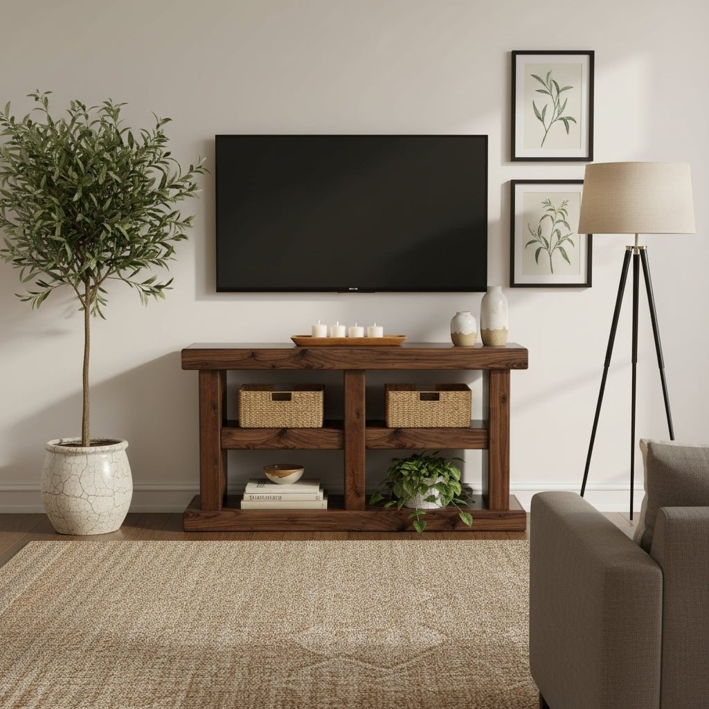 Origins By Alpine Sequoia 60 Console Table In Walnut Brown