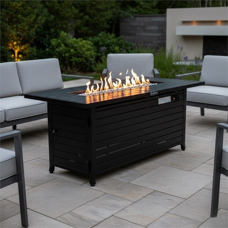 Origins By Alpine Vista Rectangular Fire Pit Table Hammered Black