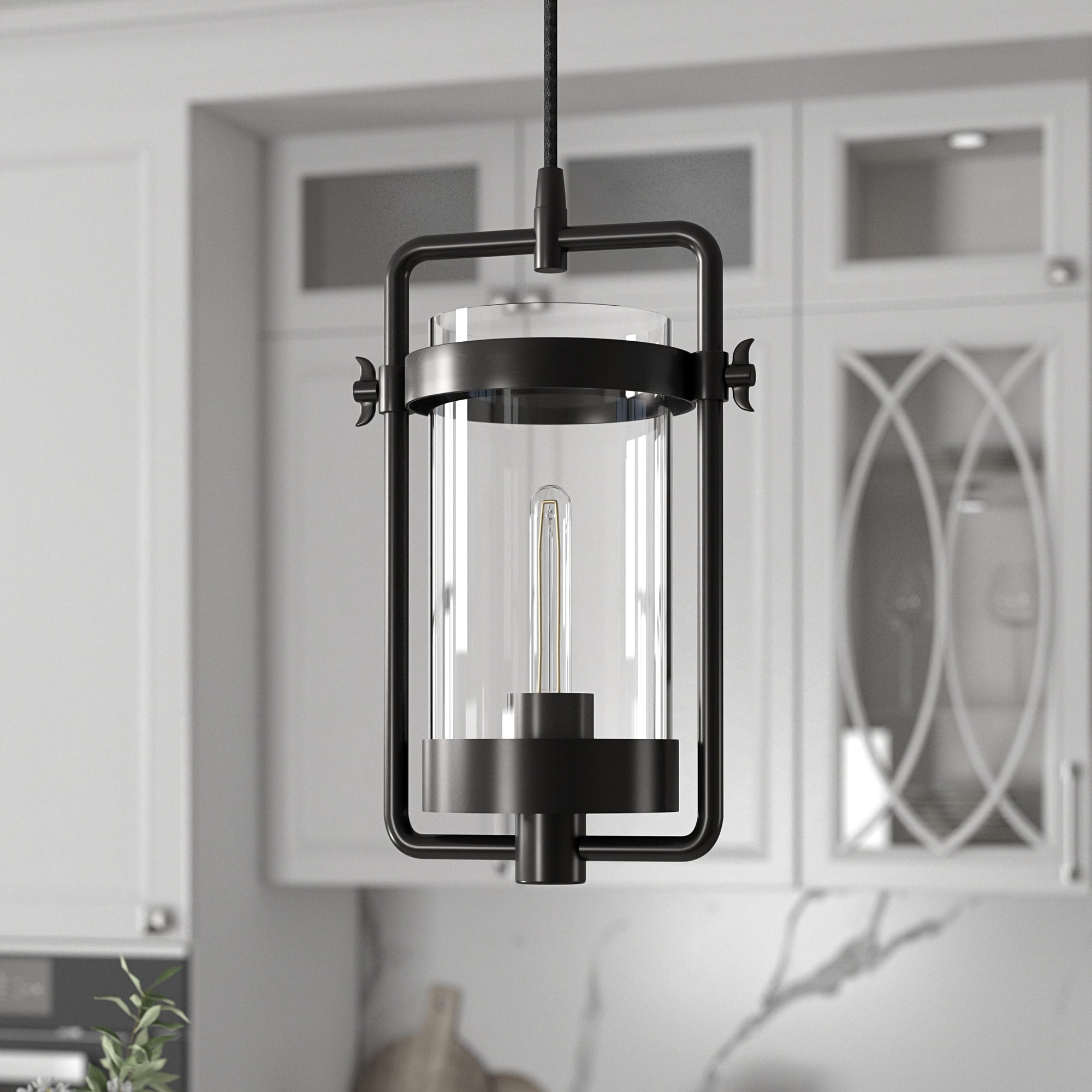 Carbon Loft Ringol Industrial Metal And Glass Pendant In Blackened Bronze