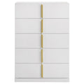Orion Tall Dresser Chest With 5 Drawers Gold Handles Glossy White Wood