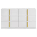 Orion Wide Dresser With 6 Drawers Gold Handles Glossy White Wood