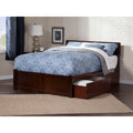 Atlantic Orlando Walnut Finished Wood Flat Paneled King Platform Bed With Footboard And 2 Urban Bed Drawers