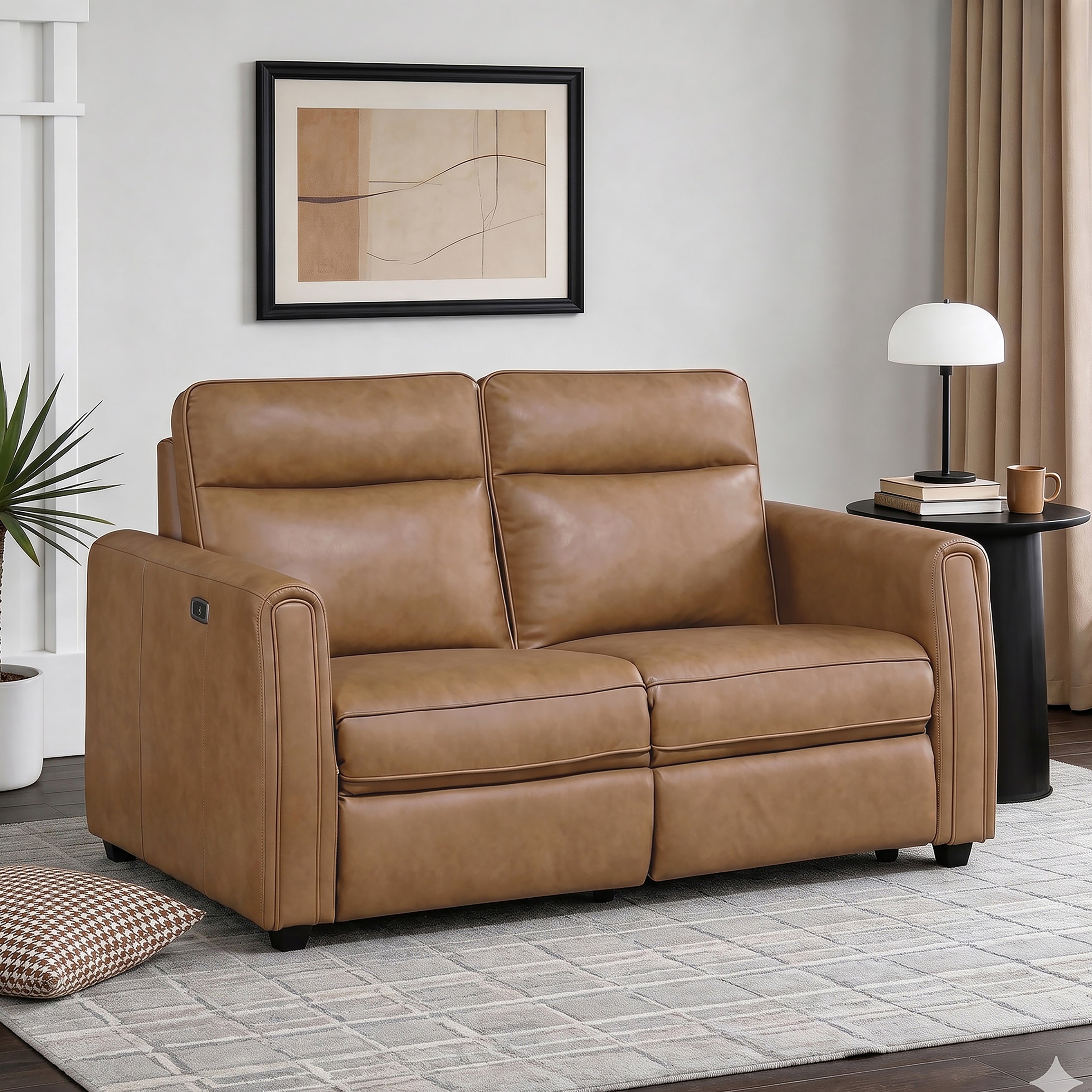 Orlin 59 Faux Leather Rounded Arms Power Reclining 2 Seater Loveseat