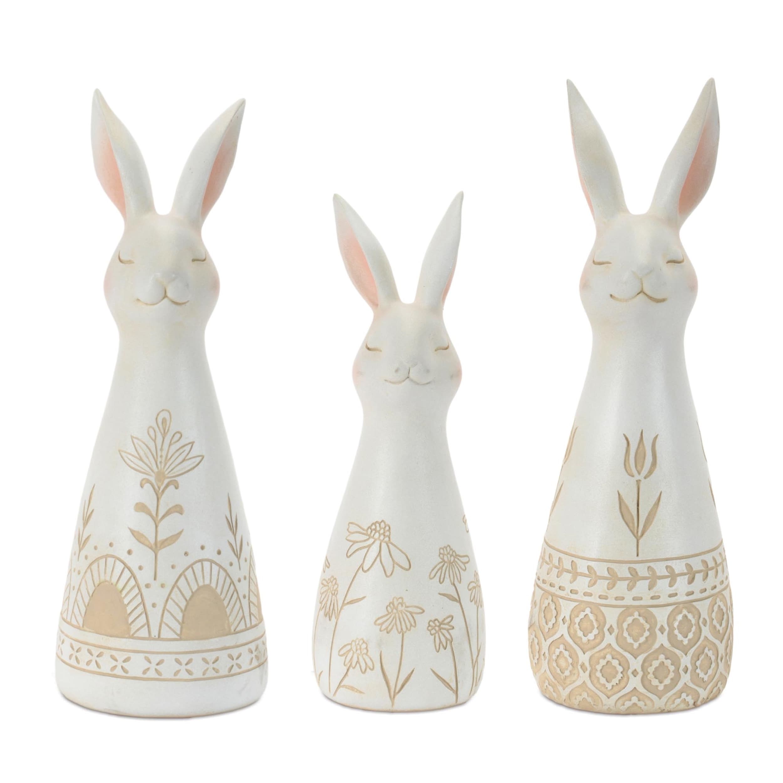 Ornate Floral Pattern Rabbit Set Of 3