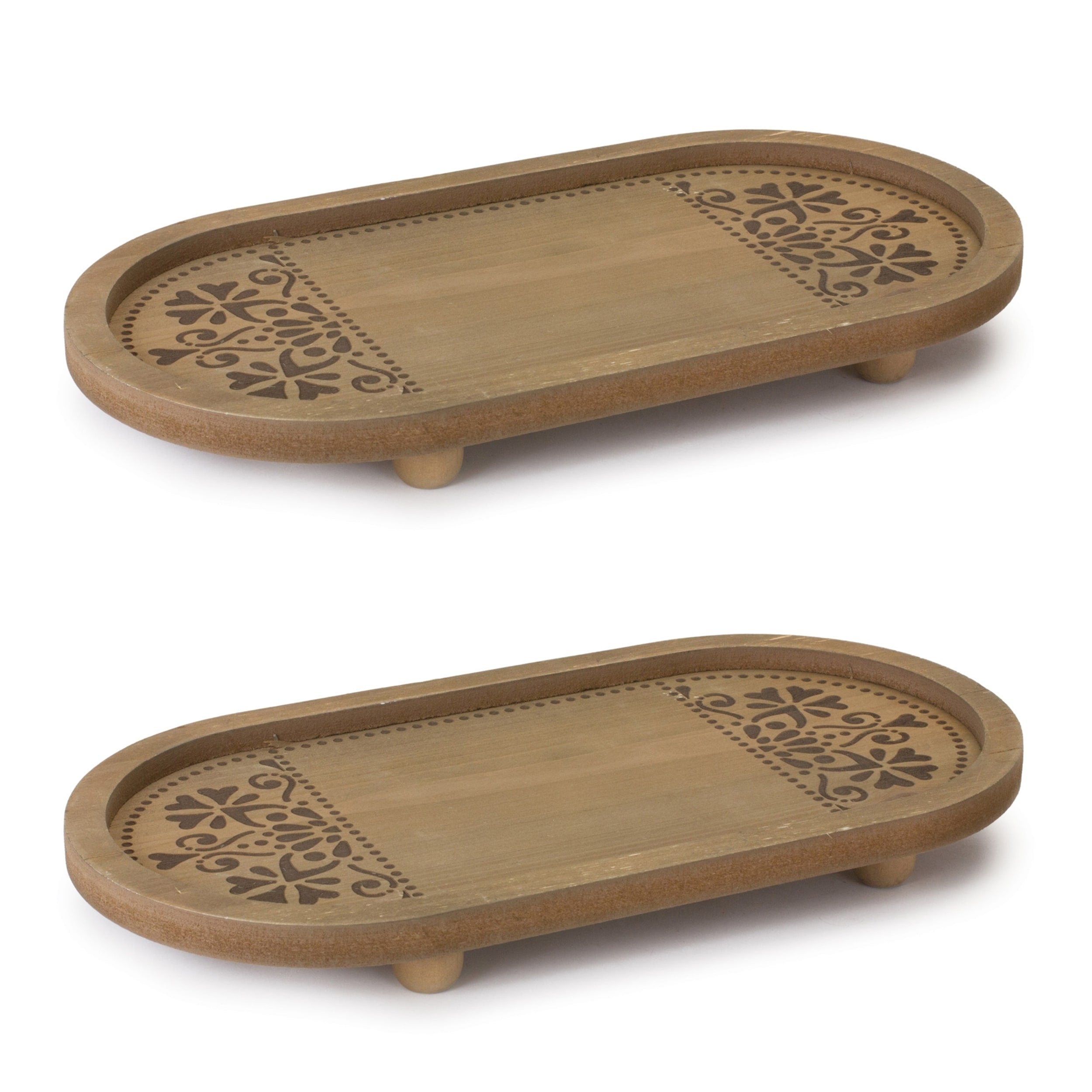 Ornate Wood Tray Set Of 2