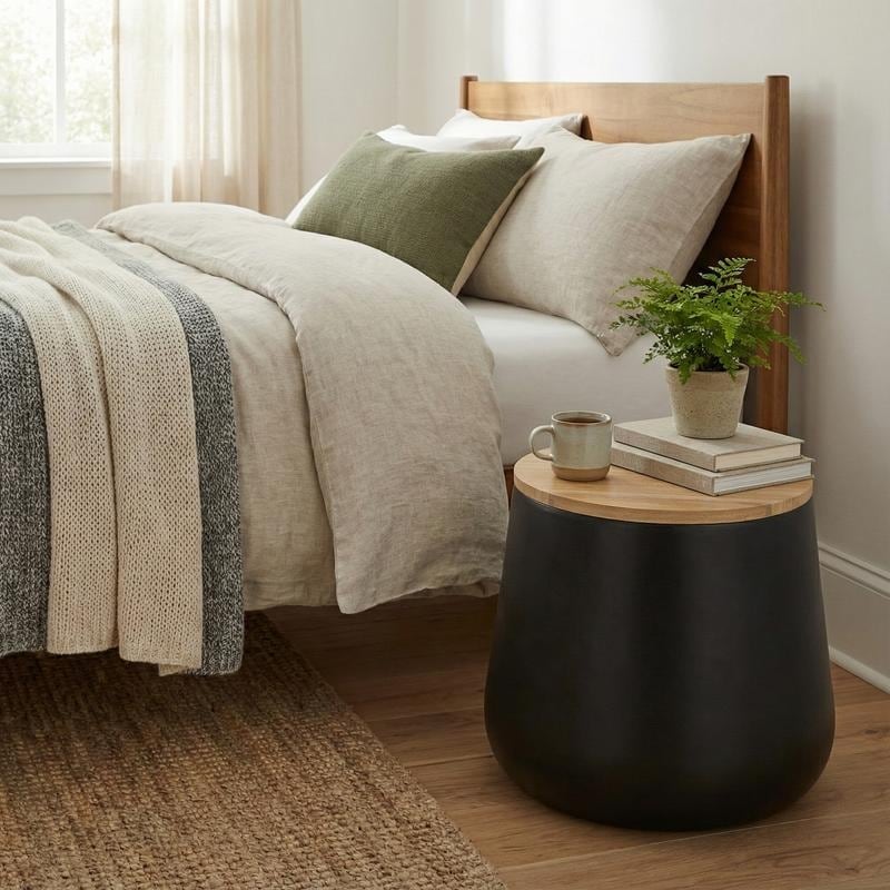 Orunel Modern Fiberstone Side Table With Mdf Top And Painted Finish For Living Rooms Patios Balconies