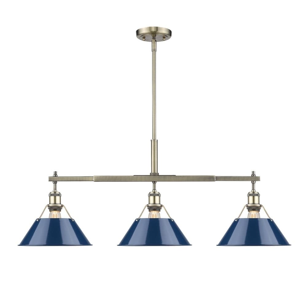 Orwell Ab Linear Pendant In Aged Brass With Navy Blue Shade