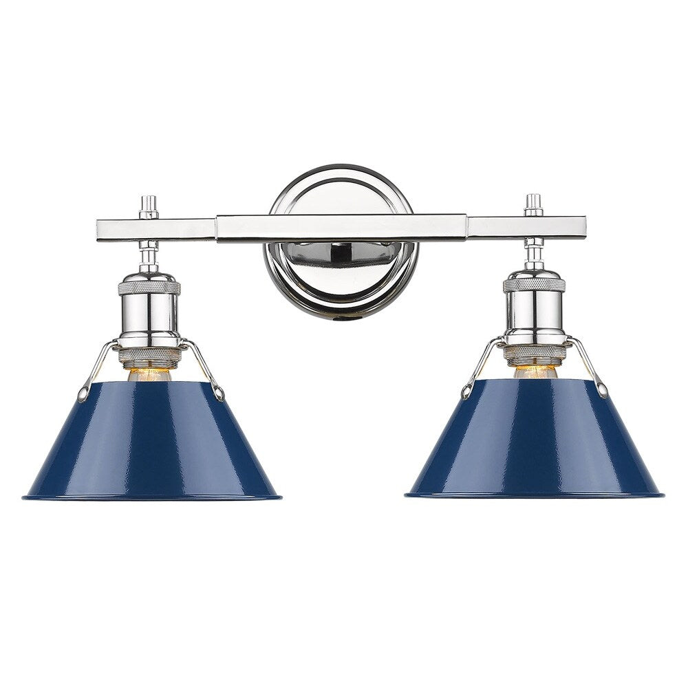 Orwell Ch 2 Light Bath Vanity In Chrome With Navy Blue Shade