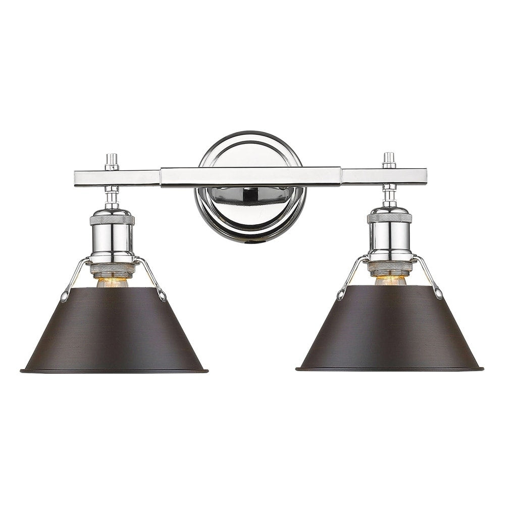 Orwell Ch 2 Light Bath Vanity In Chrome With Rubbed Bronze Shade