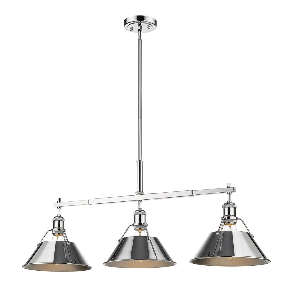 Golden Lighting Orwell Chrome Finished Steel 3 Light Linear Pendant With Chrome Shades