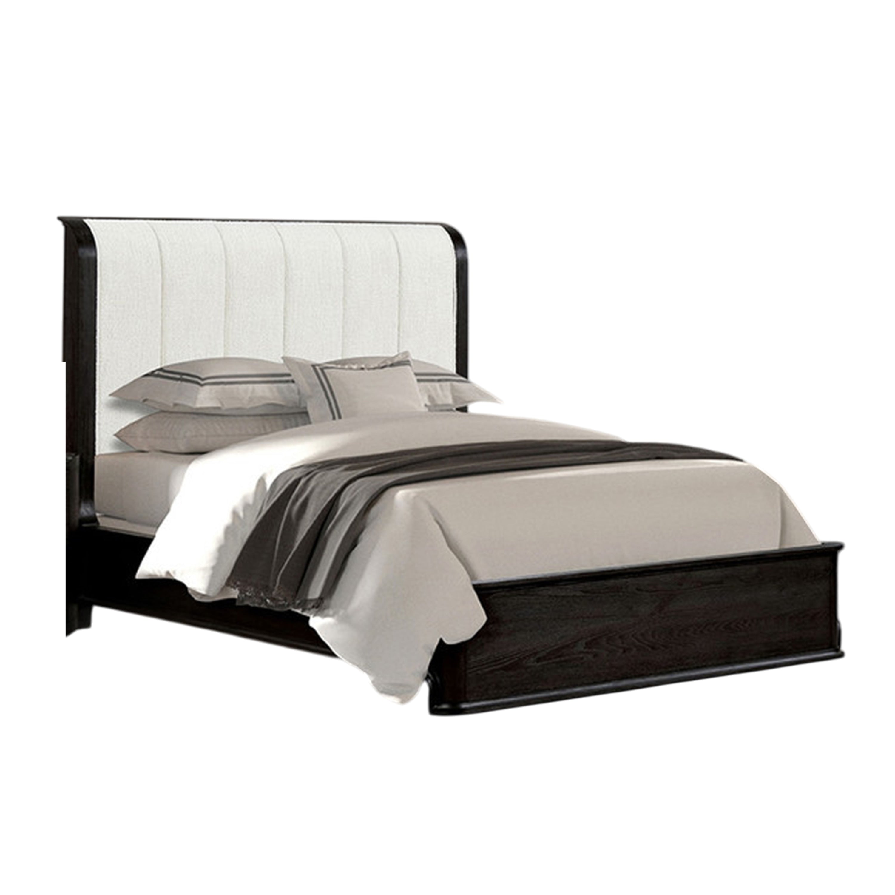 Osko Queen Bed Vertical Channeled White Upholstered Headboard Black