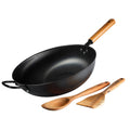 Oster Dunwood 3 Piece Carbon Steel Wok 13.8 Pfas Free Stir Fry Pan With Wooden Spatulas High Heat Oven Stovetop Safe