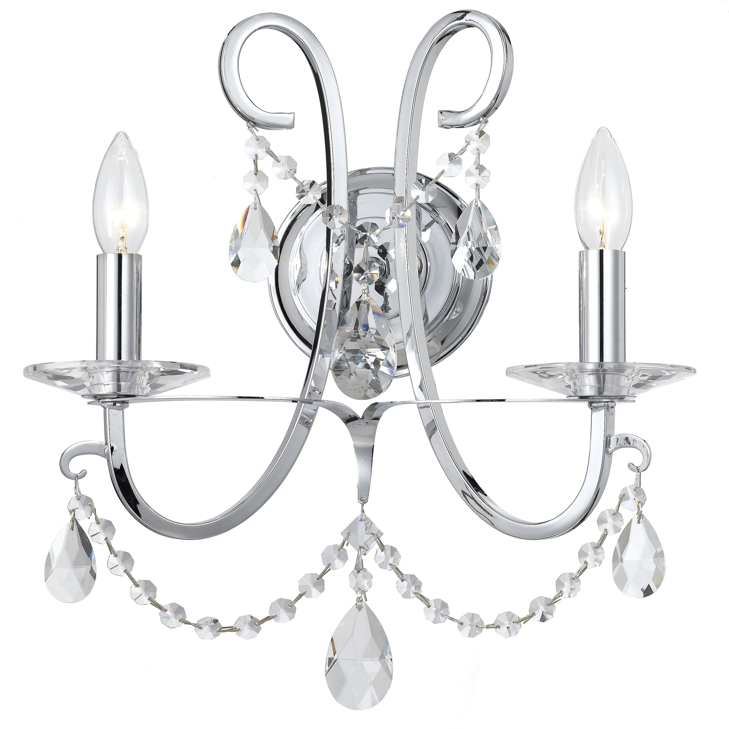 Transitional 2 Light Chrome Swarovski Spectra Crystal Wall Sconce