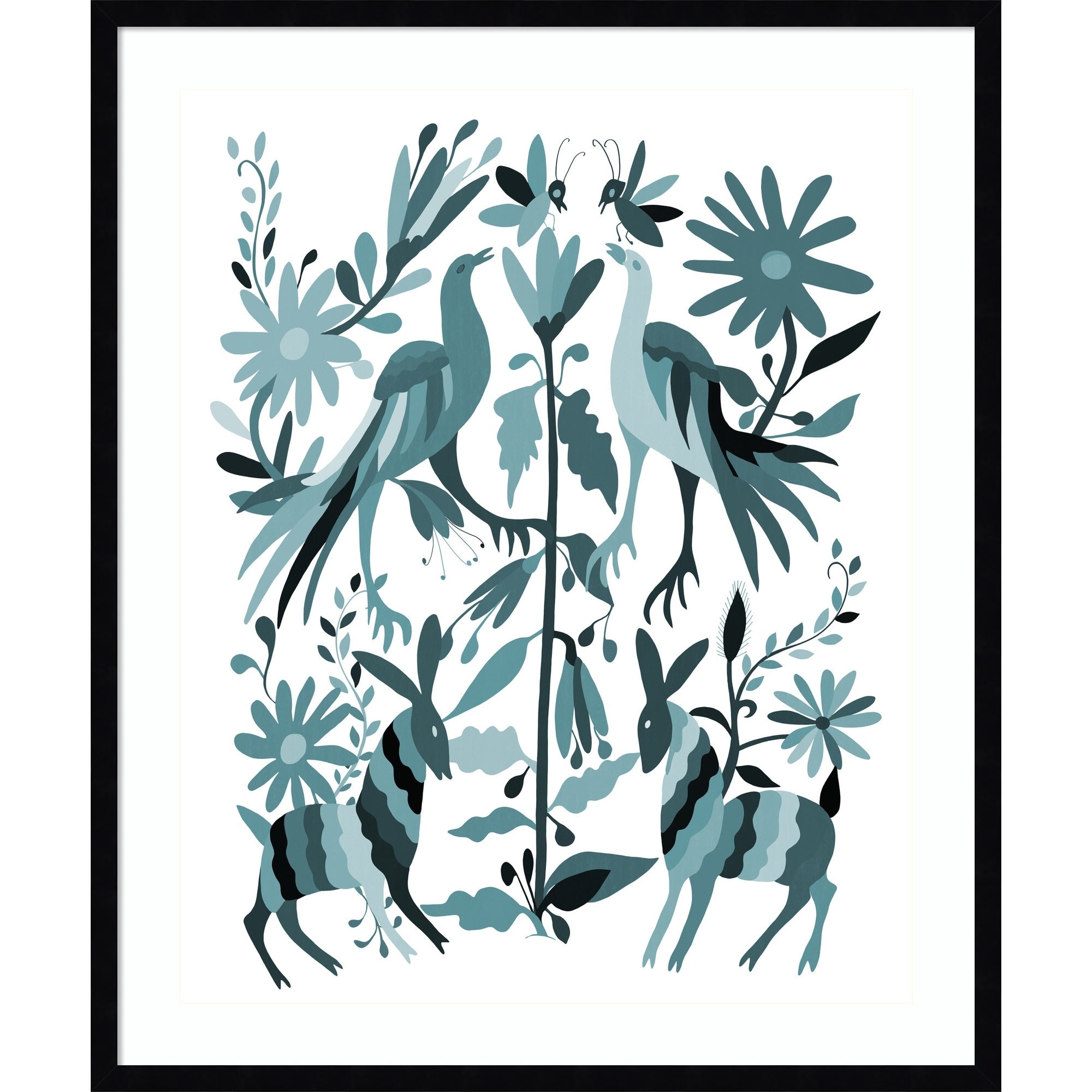 Otomi Blue By Cats And Dotz Wood Framed Wall Art Print Svelte Noir Black