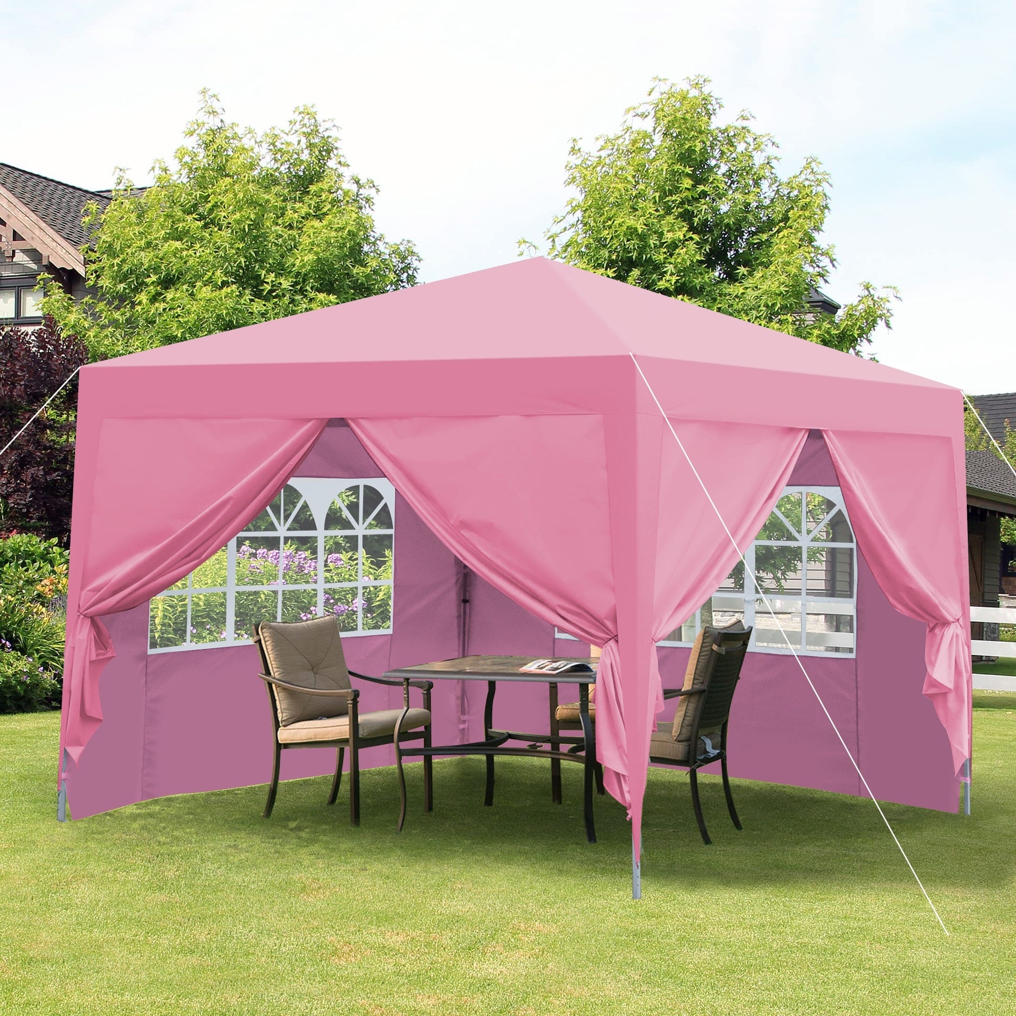 Outdoor 10X 10Ft Pop Up Canopy Tent Removable Sidewall 2Pcs Sidewall With Windows With 4Pcs Weight Sand Bag With Carry Bag