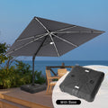 Outdoor Patio 11X11 Ft Led Solar Lights Cantilever Umbrella Double Canopy 360 Rotation Tilt With Wheel Base