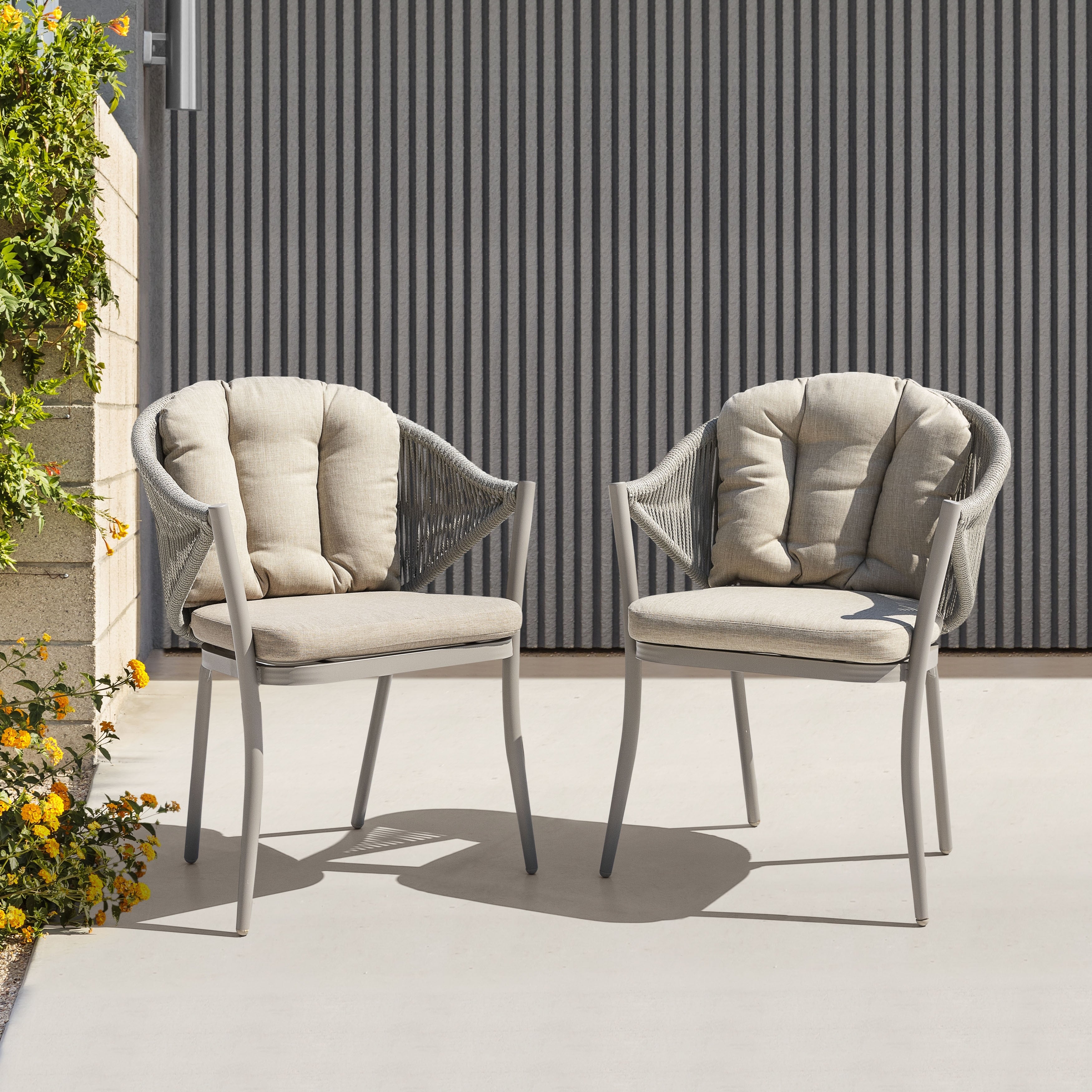 Nuu Garden Aluminum Woven Rope Patio Dining Chair With Cushions Set Of 2