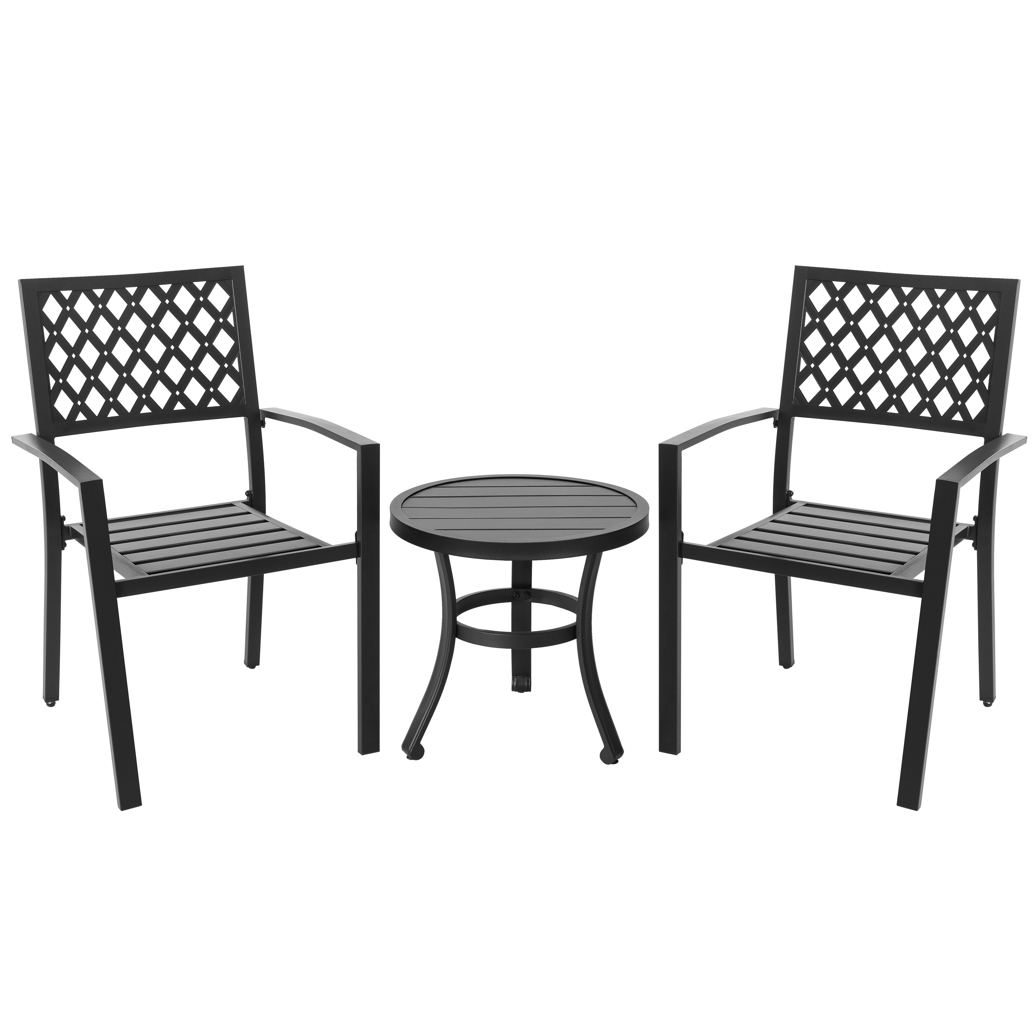 Nuu Garden Patio Furniture Set For 3 A Slatted Round Side Table Black