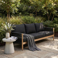 Outdoor 3 Seater Patio Sofa Weather Resistant Aluminum Faux Wood Frame Couch With Thick Cushions And Woven Armrests