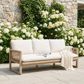 Outdoor 3 Seater Sofa Conversation Acacia Wood Rope Weave Weather Resistant