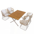 Outdoor 5 Piece Dining Set Rectangular Teak Wood Table 4 Wicker Chairs With Cushions