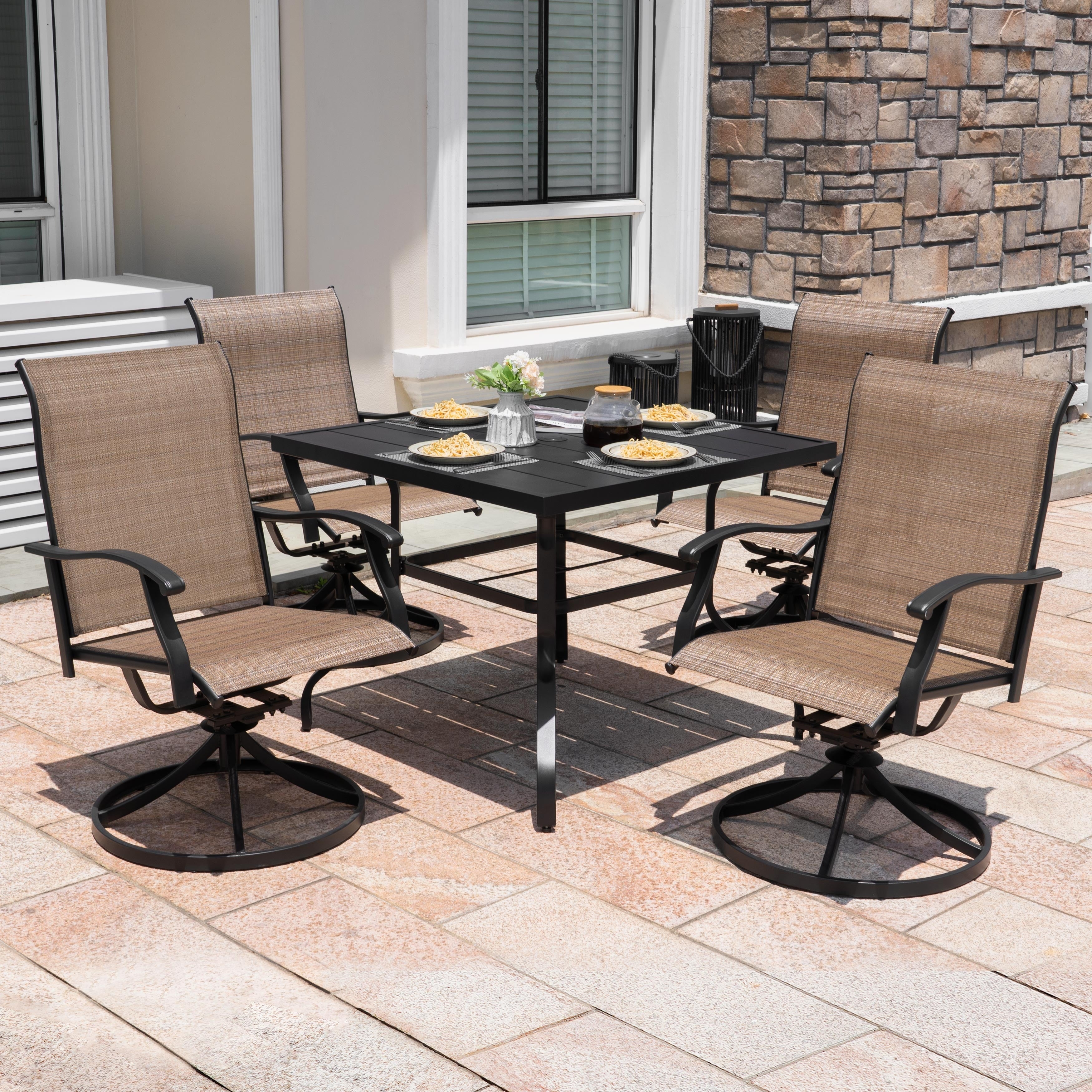 Outdoor 5 Piece Dining Set Textilene Fabric Powder Coated Iron Frame