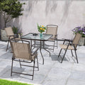 5 Piece Patio Dining Set With Umbrella Hole Brown