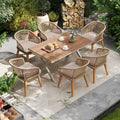 Outdoor 7 Piece Dining Chair With Rope Woven Backrest And Table Set