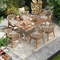Outdoor 7 Piece Dining Set Chair With Rope Woven Backrest And Table