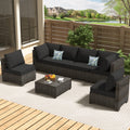 Outdoor 7 Piece Pe Rattan Conversation Set With Coffee Table And Cushions