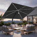 Outdoor 9X11Ft Patio Cantilever Umbrella Double Top With Solar Led Light Strips