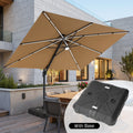 Outdoor 9X11Ft Patio Cantilever Umbrella Solar Light Double Top 360 Rotation Tilt With Wheels Base