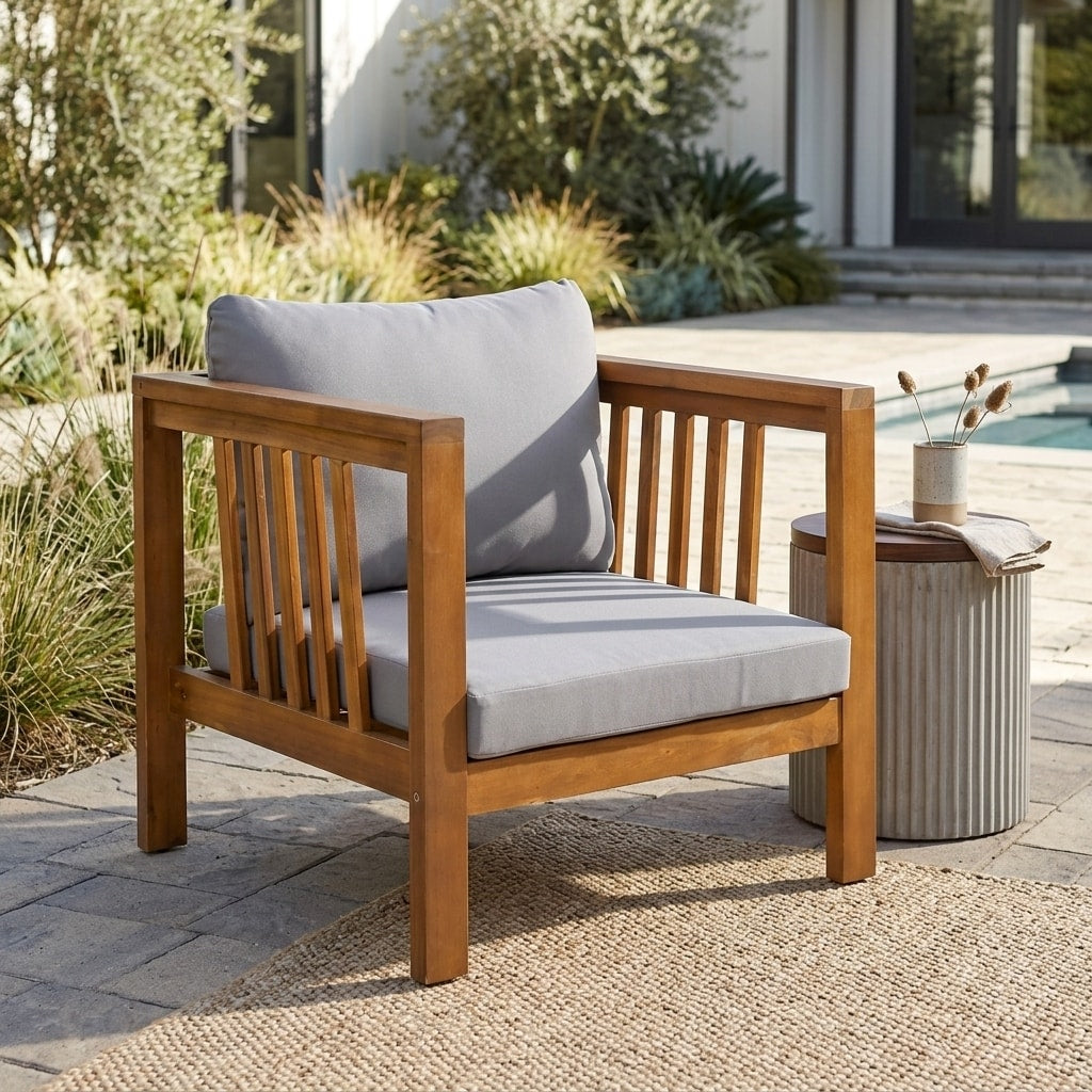 Outdoor Acacia Club Chair With Square Arms By Leisure Zone