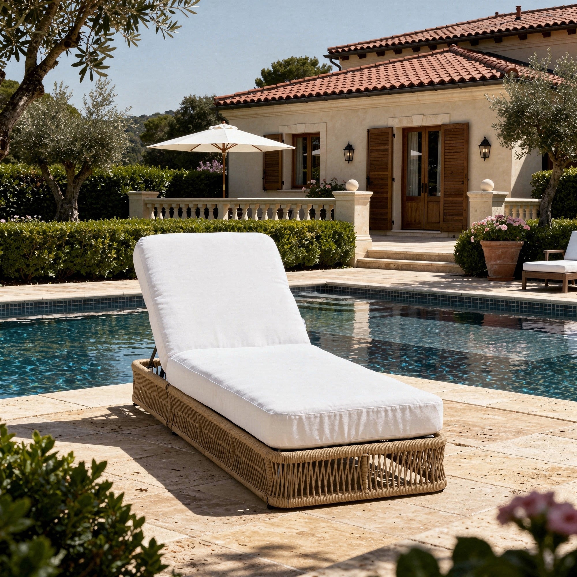 Outdoor Adjustable Reclining Woven Chaise Lounge With Cushions