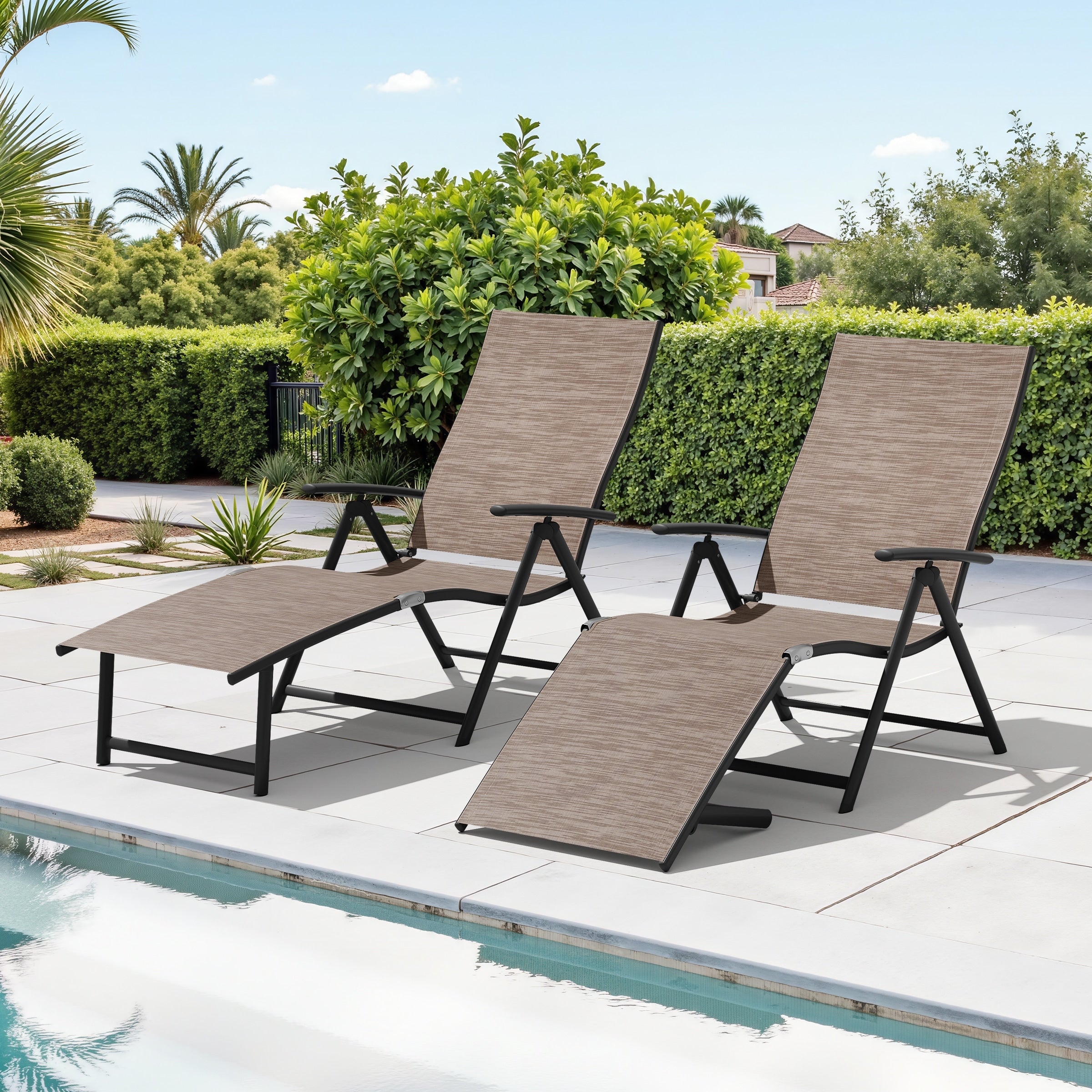 Outdoor Adjustable Quilted Chaise Lounge Chair With Wheels Set Of 2 75.98 24.21 12.99 Inches
