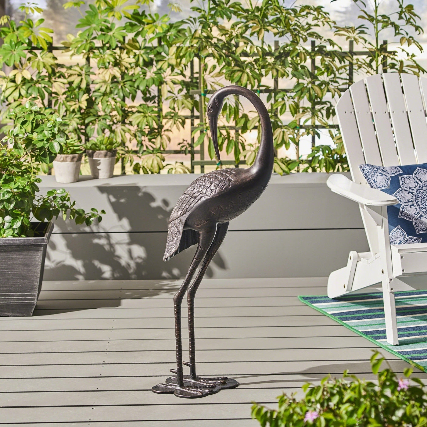 Outdoor Aluminum Crane Garden Statue 39 Inch Decorative Sculpture Shiny Copper Finish 16.50