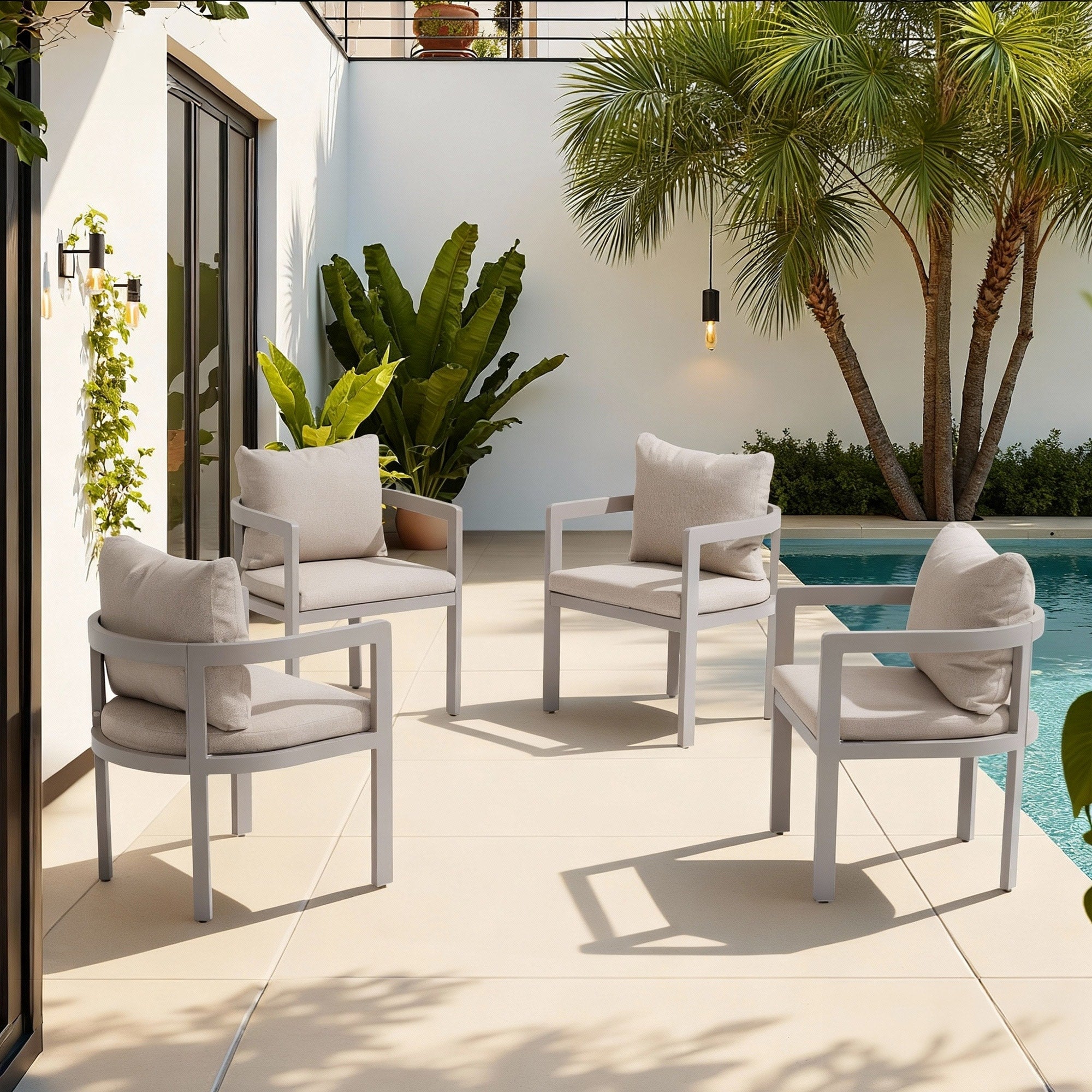 Outdoor Aluminum Dining Chairs With Cushions Armrests