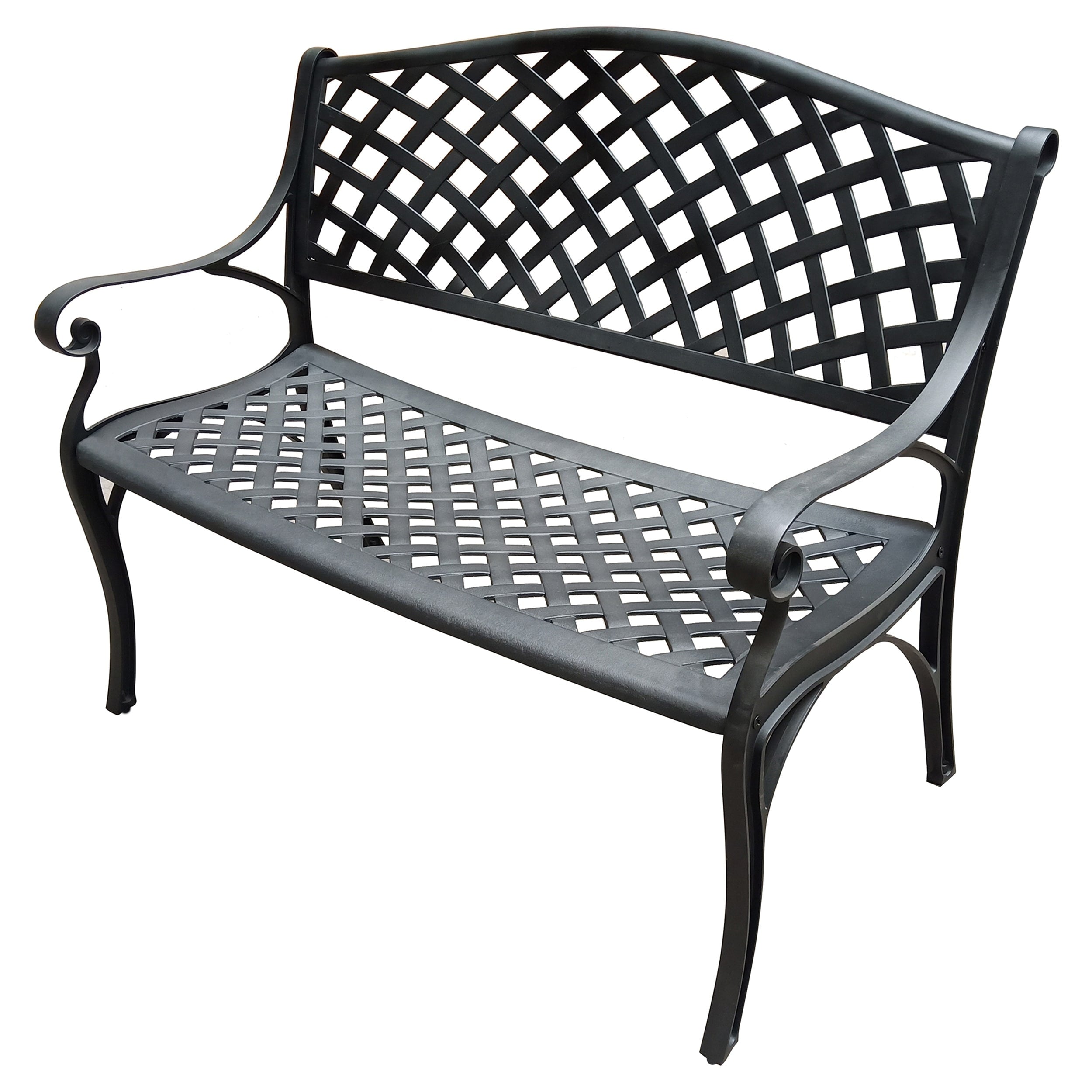 Outdoor Aluminum Modern Black Patio Bench Loveseat
